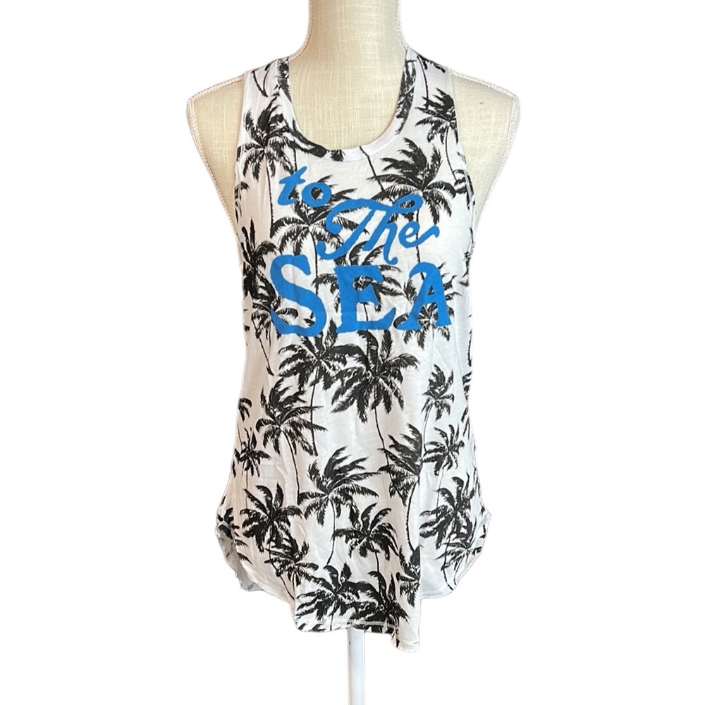 NWOT Sunnyside Tank Top Razorback White Black Blue To The Sea Palm Tree Womens M